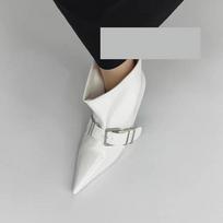 Pointed Toe Metal Buckle Strap Short Boots for Female Women Thin High Heel 2026 New Leather Fabric Elegant Sexy Winter Shoes 35 balta