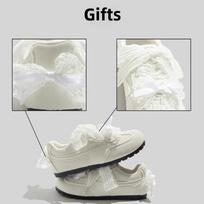 Elegant Lace Butterfly Knot Milk White Flat Bottom Women's Shoes Spring New Style Versatile T-strap Flats Casual Shoes 35 smėlis