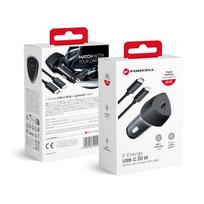 FORCELL F-ENERGY Carbon CC50-1C automobilinis kroviklis Type C + Type C į Lightning kabelis PD 3A 20W juodas