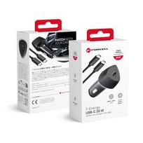 FORCELL F-ENERGY Carbon CC50-1C automobilinis įkroviklis Type C + Type C į Type C kabelis PD 3A 20W juodas