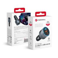 FORCELL F-ENERGY Alu automobilių įkroviklis 2 x Type C + USB A PD QC4.0 SFC 2.0 4,5A 65W pilkas