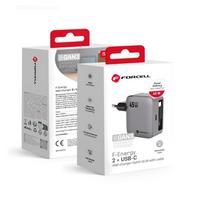 FORCELL F-ENERGY GaN III VT-R5 kelioninis įkroviklis su ištraukiama Type C kabeliu ir Type C įkrovimo prievadu PD QC4.0 3A 45W pilkas