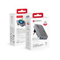 FORCELL F-ENERGY GaN III VT-47 Ultra Slim kelioninis įkroviklis 2 x Type C + USB A PD QC4.0 4A 65W pilkas