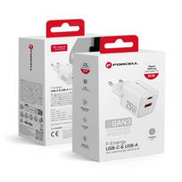 FORCELL F-ENERGY Mini GaN III VT-25B kelioninis įkroviklis su 1 x Type C + 1 x USB A jungtimis, PD QC4.0 25W baltas