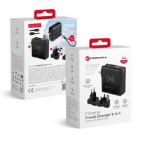 FORCELL F-ENERGY daugiafunkcinis įkroviklis 45W 6in1 su USB A ir USB C jungtimis, 15000mAh power bank ir belaidis įkrovimas 15W
