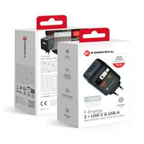 FORCELL F-ENERGY GaN III VT-R7 kelioninis įkroviklis su sulankstomu Type C kabeliu ir 1x Type C, 1x USB A įkrovimo lizdais PD QC4.0 3A 70W pilkas