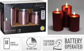 Led žvakių rinkinys su laikmačių, 3 vnt., raudona