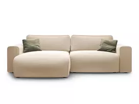 Velvet Left Corner Sofa With Bed Function And Box, "Victor", 3 Seats, 246x148x83, Nude