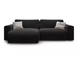 Velvet Left Corner Sofa With Bed Function And Box, "Victor", 3 Seats, 246x148x83, Black