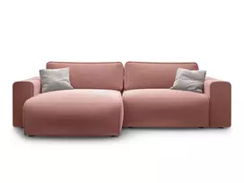 Velvet Left Corner Sofa With Bed Function And Box, "Victor", 3 Seats, 246x148x83, Pink