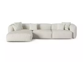 Boucle Modular Left Corner Sofa, "Martina", 3 Seats, 370x176x75, Grey Beige Melange