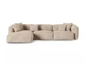 Velvet Modular Left Corner Sofa, "Martina", 3 Seats, 370x176x75, Light Beige