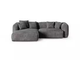 Velvet Modular Left Corner Sofa, "Martina", 2 Seats, 280x176x75, Grey