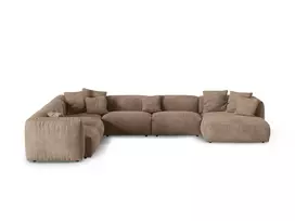 Velvet Modular Left Corner Sofa, "Martina", 6 Seats, 420x330x75, Dark Beige
