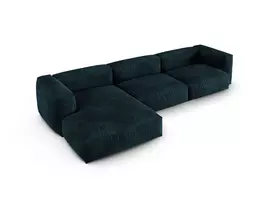 Velvet Modular Left Corner Sofa, "Martina", 3 Seats, 370x176x75, Deep Petrol