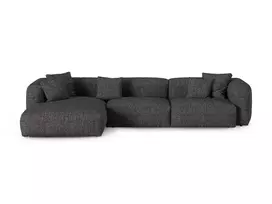 Boucle Modular Left Corner Sofa, "Martina", 3 Seats, 370x176x75, Anthracite