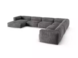 Velvet Modular Right Corner Sofa, "Martina", 6 Seats, 420x330x75, Grey