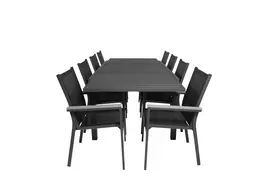 Marbella Valgomojo stalas 160/240*100*H75 - juoda+Parma Rankų kėdė (sukraunama) - Blac