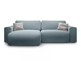 Left Corner Sofa With Bed Function And Box, "Victor", 3 Seats, 246x148x83, Light Blue