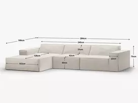 Modular Right Corner Sofa, "Jodie", 4 Seats, 284x166x70, Natural