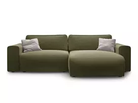 Velvet Right Corner Sofa With Bed Function And Box, "Victor", 3 Seats, 246x148x83, Moss Green Melange