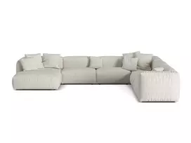 Boucle Modular Right Corner Sofa, "Martina", 6 Seats, 404x312x75, Grey Beige Melange