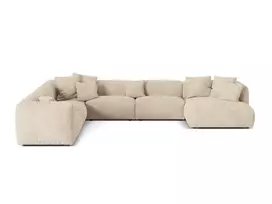 Velvet Modular Left Corner Sofa, "Martina", 6 Seats, 404x312x75, Light Beige