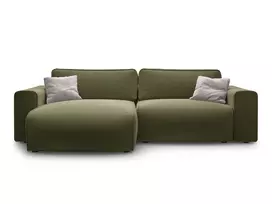Velvet Left Corner Sofa With Bed Function And Box, "Victor", 3 Seats, 246x148x83, Moss Green Melange