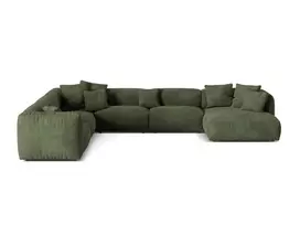 Velvet Modular Left Corner Sofa, "Martina", 6 Seats, 404x312x75, Green