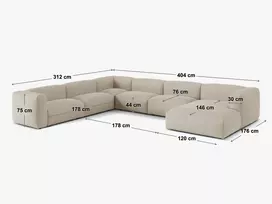 Boucle Modular Left Corner Sofa, "Martina", 6 Seats, 404x312x75, Beige