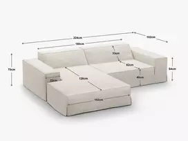 Modular Right Corner Sofa, "Jodie", 3 Seats, 224x166x70, Beige