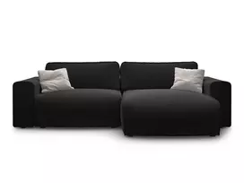 Velvet Right Corner Sofa With Bed Function And Box, "Victor", 3 Seats, 246x148x83, Black