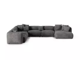 Velvet Modular Left Corner Sofa, "Martina", 6 Seats, 420x330x75, Grey