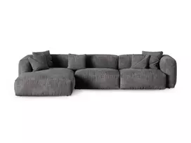 Velvet Modular Left Corner Sofa, "Martina", 3 Seats, 370x176x75, Grey