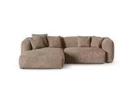 Velvet Modular Left Corner Sofa, "Martina", 2 Seats, 280x176x75, Dark Beige