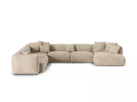 Velvet Modular Left Corner Sofa, "Martina", 6 Seats, 420x330x75, Light Beige