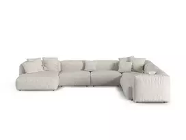 Boucle Modular Right Corner Sofa, "Martina", 6 Seats, 420x330x75, Grey Beige Melange