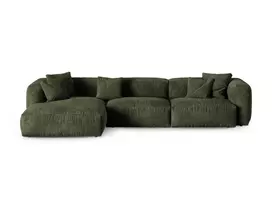 Velvet Modular Left Corner Sofa, "Martina", 3 Seats, 370x176x75, Green