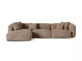 Velvet Modular Left Corner Sofa, "Martina", 3 Seats, 370x176x75, Dark Beige