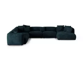 Velvet Modular Left Corner Sofa, "Martina", 6 Seats, 420x330x75, Deep Petrol