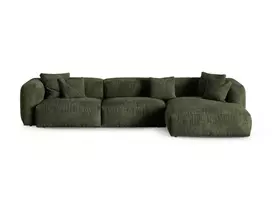 Velvet Modular Right Corner Sofa, "Martina", 3 Seats, 370x176x75, Green