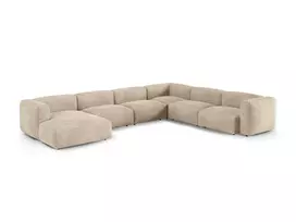 Velvet Modular Right Corner Sofa, "Martina", 6 Seats, 420x330x75, Light Beige