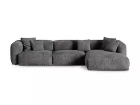 Velvet Modular Right Corner Sofa, "Martina", 3 Seats, 370x176x75, Grey