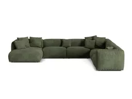 Velvet Modular Right Corner Sofa, "Martina", 6 Seats, 404x312x75, Green