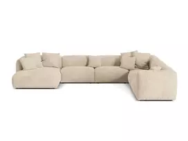 Velvet Modular Right Corner Sofa, "Martina", 6 Seats, 404x312x75, Light Beige