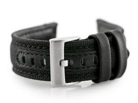 W34 odinė laikrodžio dirželis - PREMIUM - juodas / juodas - 22mm