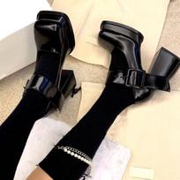 Thick -Soled Sponge Cake Mary Jane High Heels Women 'S Spring And Summer  Retro French Niche Design Sense Jk Small Leather Shoes Square Toe 39