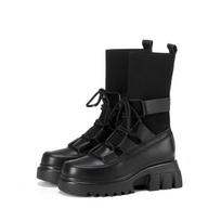 Moteriški batai Natūralios odos Moteriški batai Žieminiai slydimo ant kojinių Batai Mezgimo Kulkšnies Batai Moteriški Zapatos De Mujer Platforminiai batai 37 juoda
