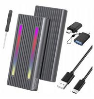4-in-1 NVME Pcie SATA NGFF M.2 USB-C USB 3.0 10GB/s LED RGB Zenwire 2808SN SSD korpusas, Juoda