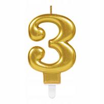 Auksinė gimtadienio žvakutė skaičius 3, 7 cm